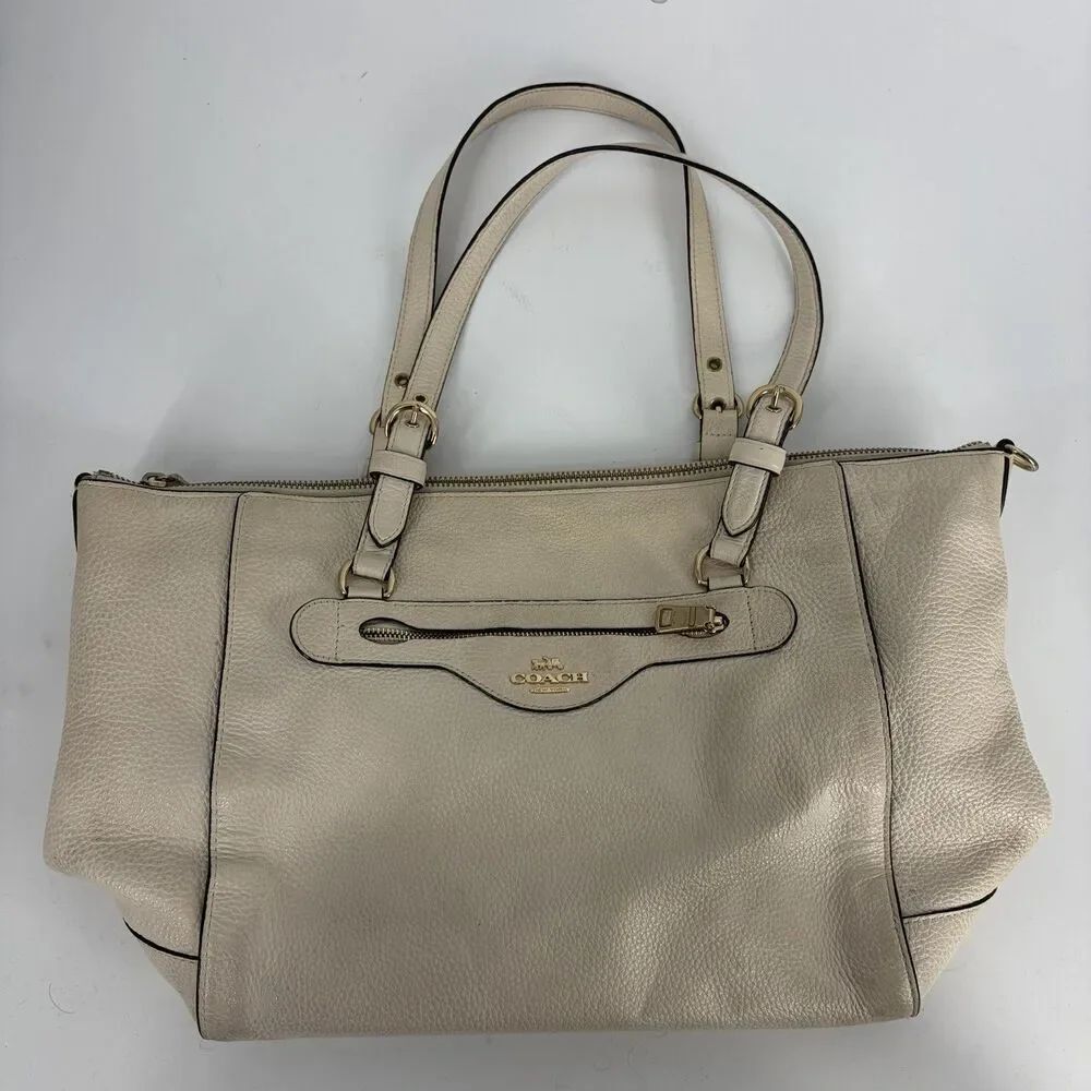 Coach Kleo Bag Carryall Handbag Chalk Pebbled Leather Shoulder Large Tote Luxury